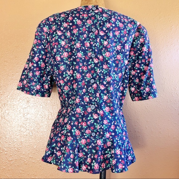 Vintage 80s Handmade Ditsy Floral Peplum Blouse - Picture 5 of 7